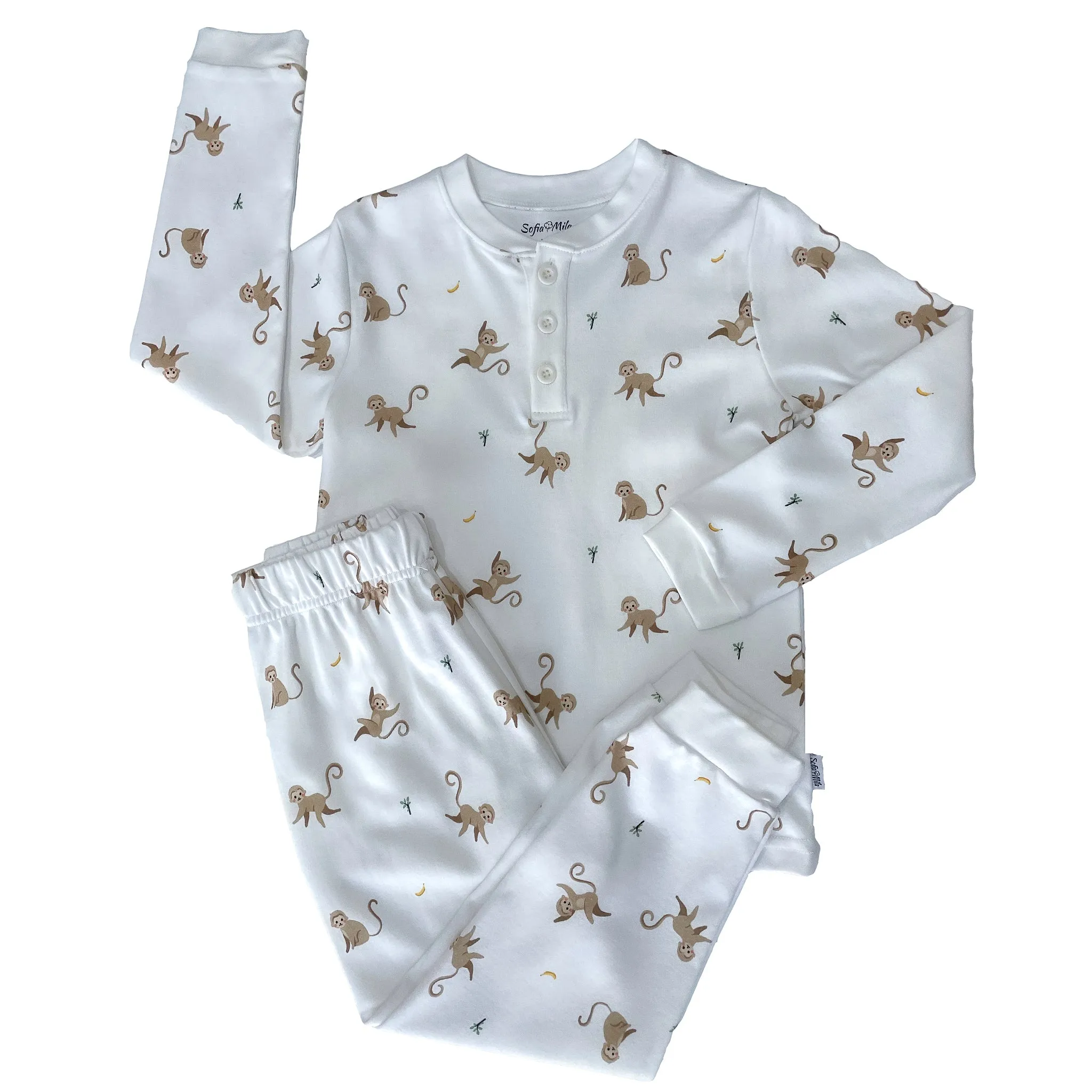 Bio-Baumwoll-Zweiteiler-Pyjama-Set mit Affenprint für Kinder