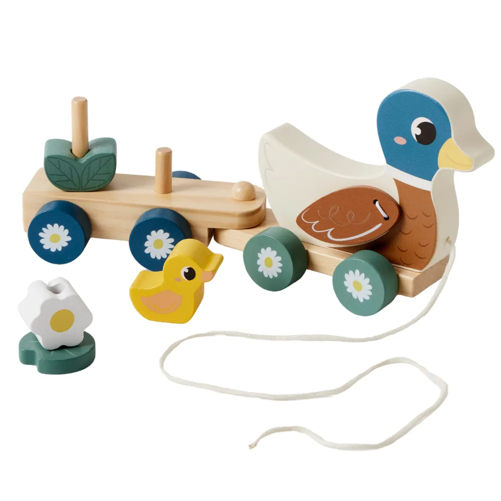 Zieh-Ente mit Wagen