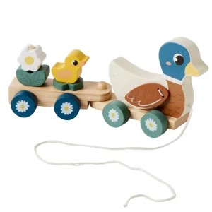 Zieh-Ente mit Wagen