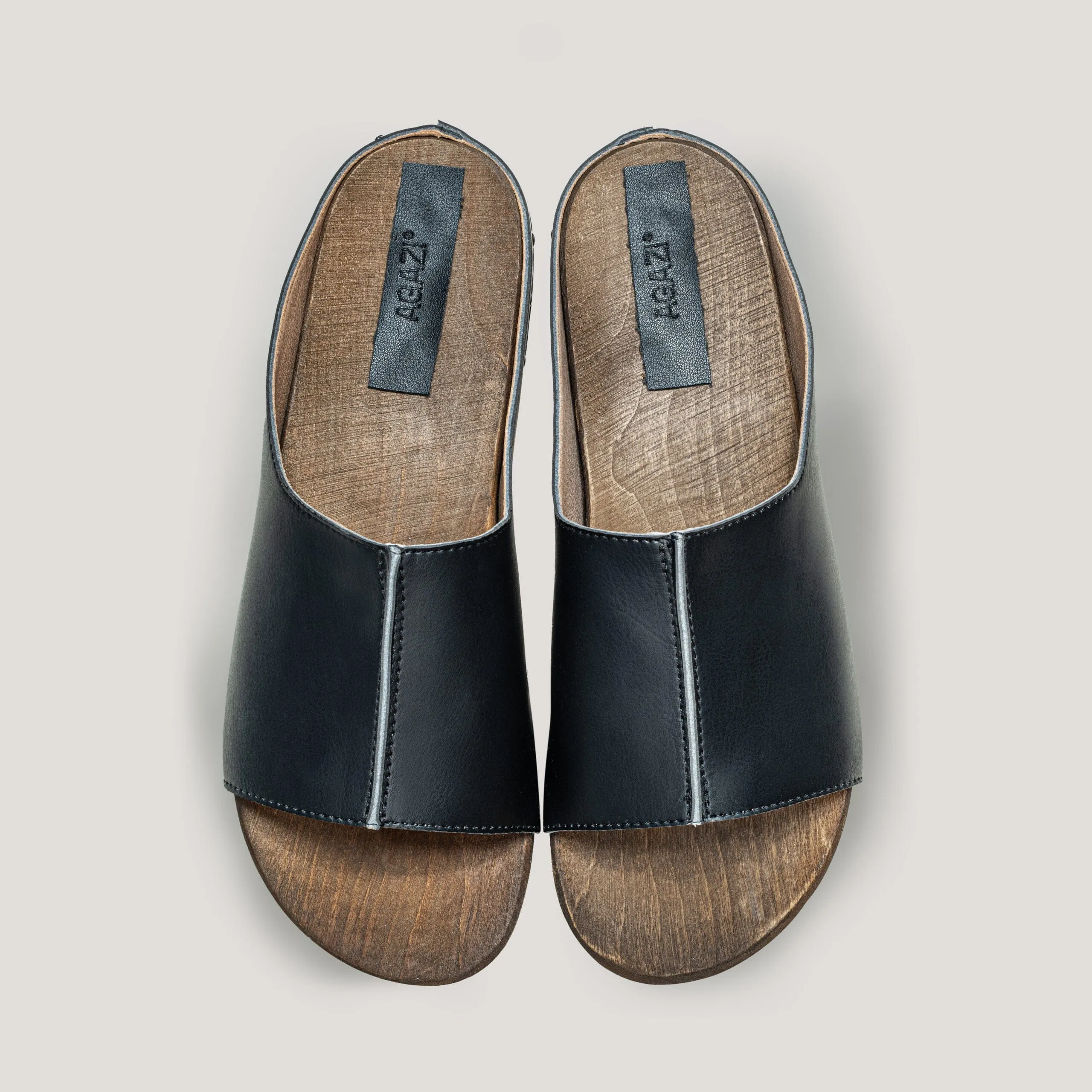Recycelte Vegane Leder-Holz-Vegan-Clogs | Schwarz