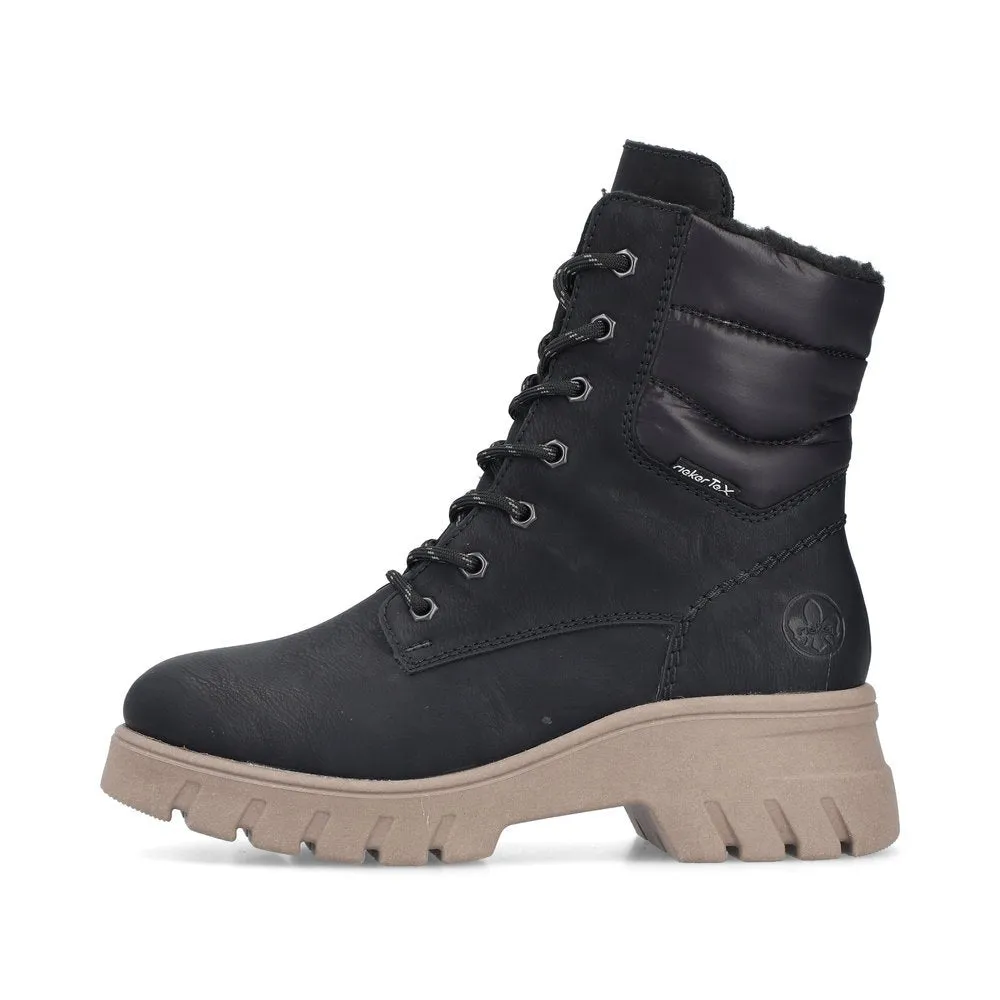 Rieker Schuhe 71831-00 Schwarz Knöchel Schnür-/Reißverschluss RTex