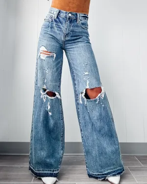 Steife Vintage-Weitbeinchino - Mittelwaschung
