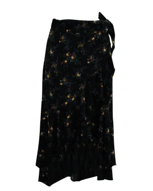 Sandro Asymmetrischer Rock mit Blumenmuster in schwarzer Viskose