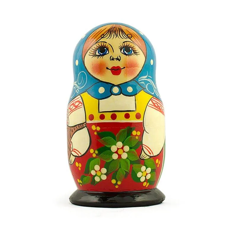 Set aus 5 folkloristischen Mädchen-Matrioschka-Puppen aus Holz, 5,5 Zoll, Babykids_Bestpysanky
