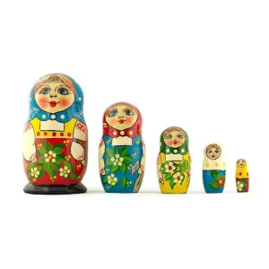 Set aus 5 folkloristischen Mädchen-Matrioschka-Puppen aus Holz, 5,5 Zoll, Babykids_Bestpysanky