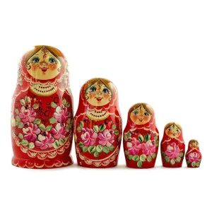 Set aus Mädchen in rotem Kleid, Holz-Matrioschka-Puppen, 7 Zoll, Babykids_Bestpysanky