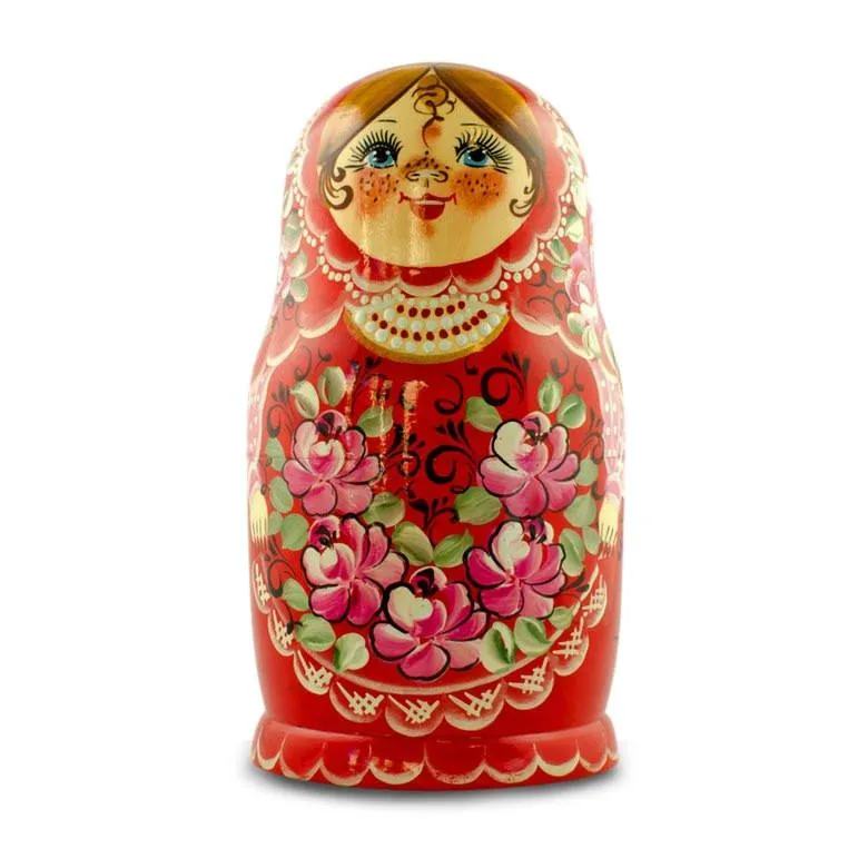 Set aus Mädchen in rotem Kleid, Holz-Matrioschka-Puppen, 7 Zoll, Babykids_Bestpysanky
