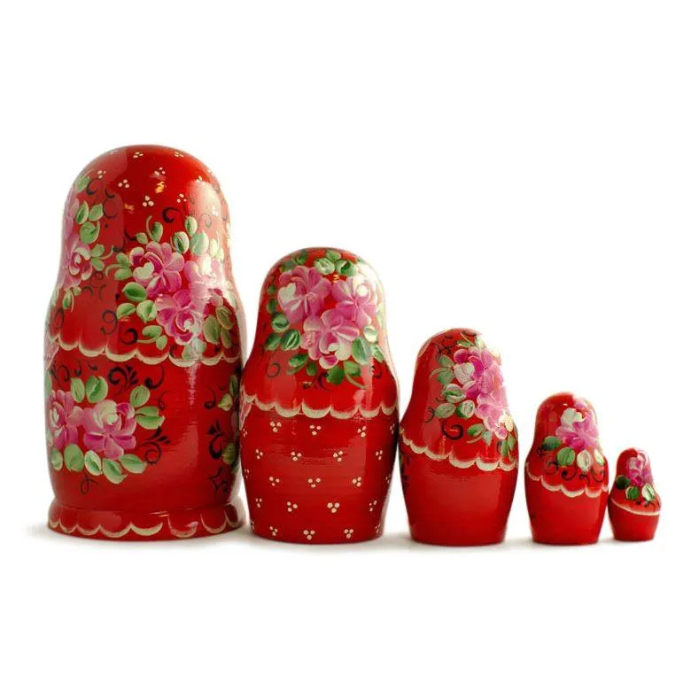 Set aus Mädchen in rotem Kleid, Holz-Matrioschka-Puppen, 7 Zoll, Babykids_Bestpysanky