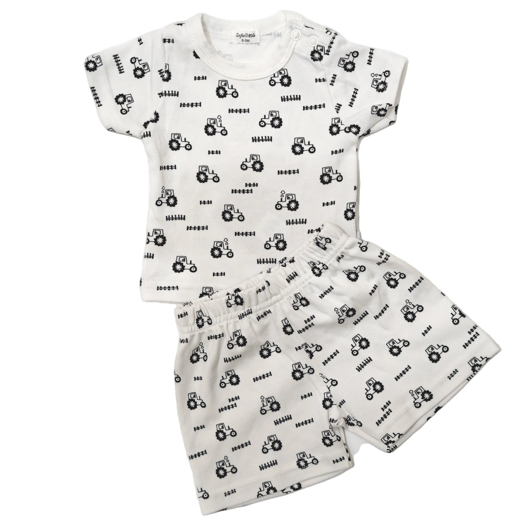 Kurzärmeliges T-Shirt & Shorts-Set mit Traktoren für Babys und Kleinkinder