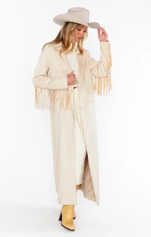 Sierra Fringe Maxi Jacke ~ Creme Kunstwildleder