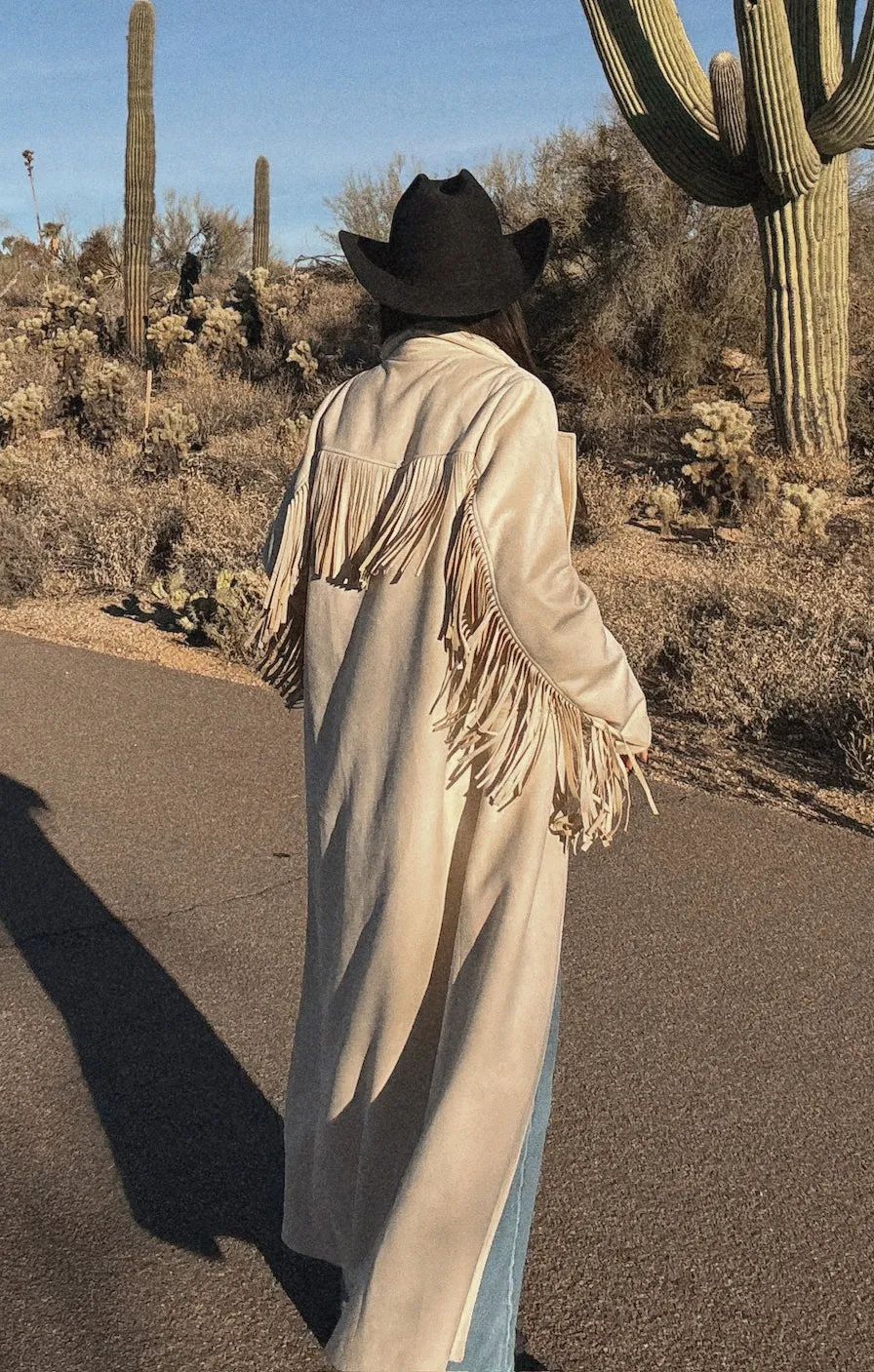 Sierra Fringe Maxi Jacke ~ Creme Kunstwildleder