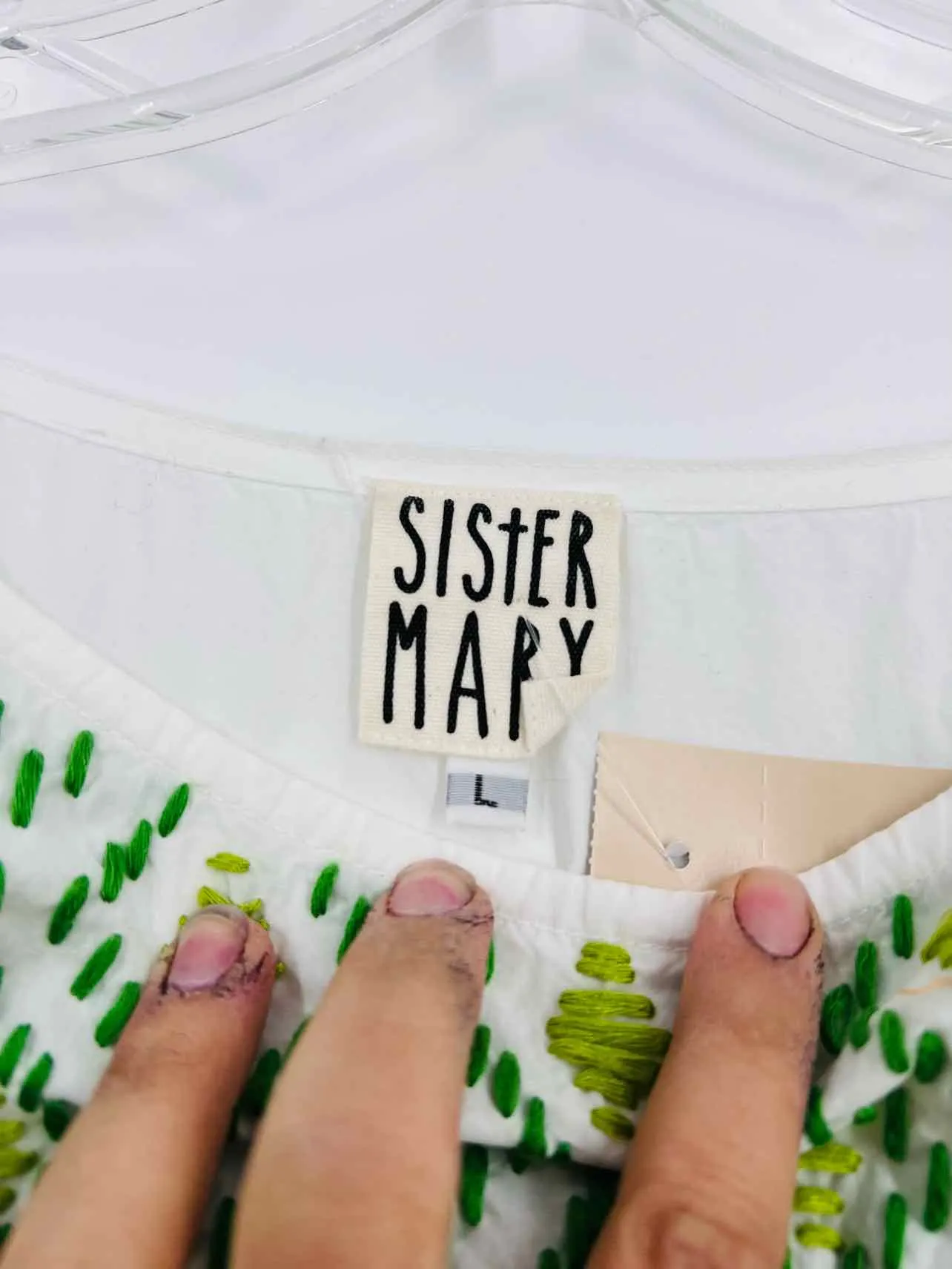 Schwester Mary Größe L Weiß/Grün Kaktus Bestickte Tops Top-Kurzarm