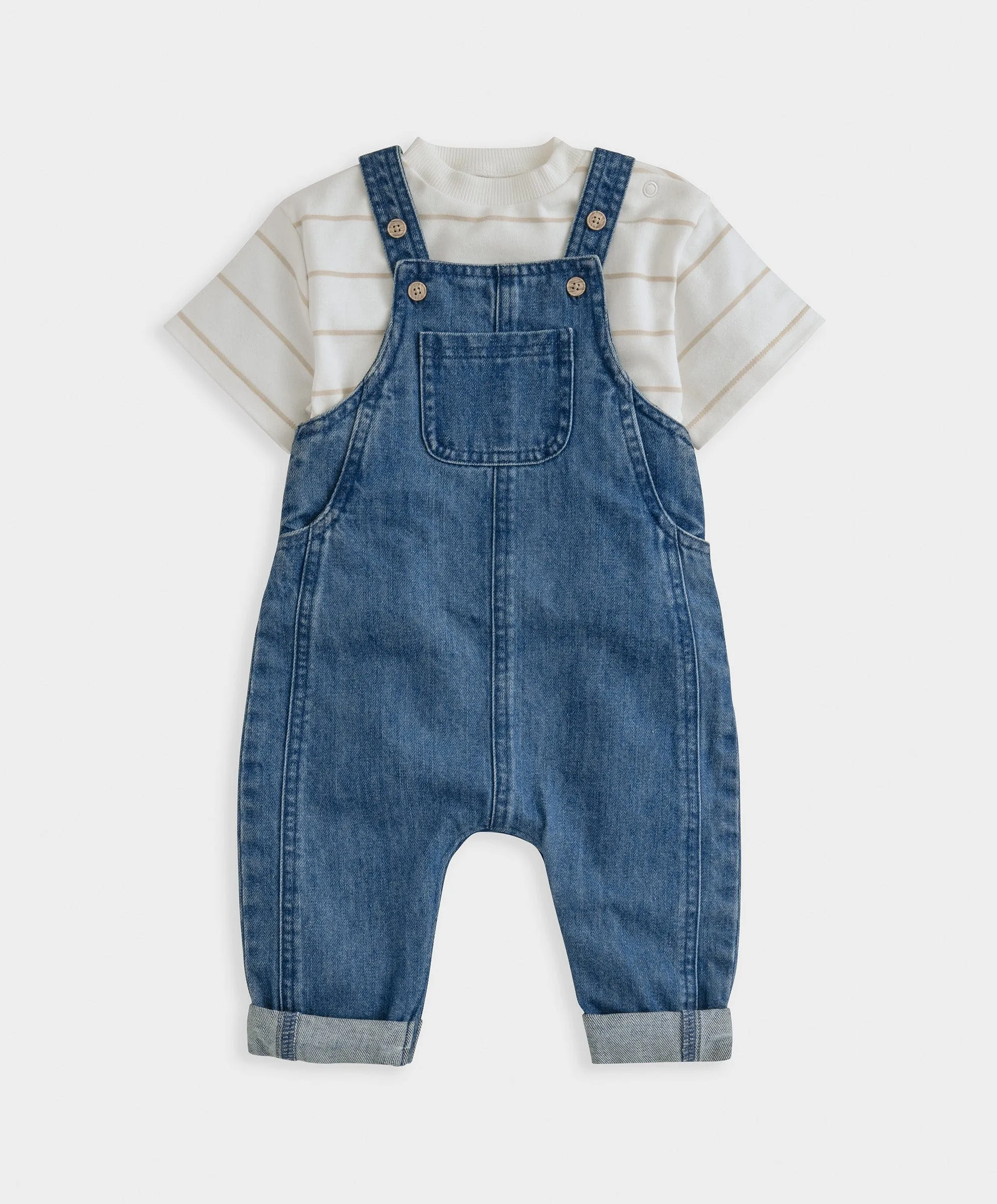 Gestreiftes T-Shirt & Denim-Latzhosen-Set für Babys und Kinder von Mamas & Papas