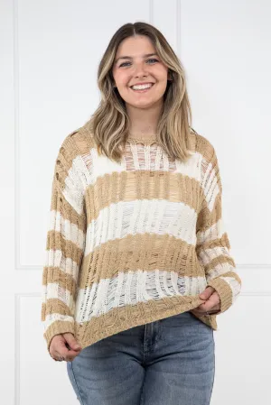 Gestreiftes Leichtes Damen-Peekaboo-Strickpullover *Endverkauf*