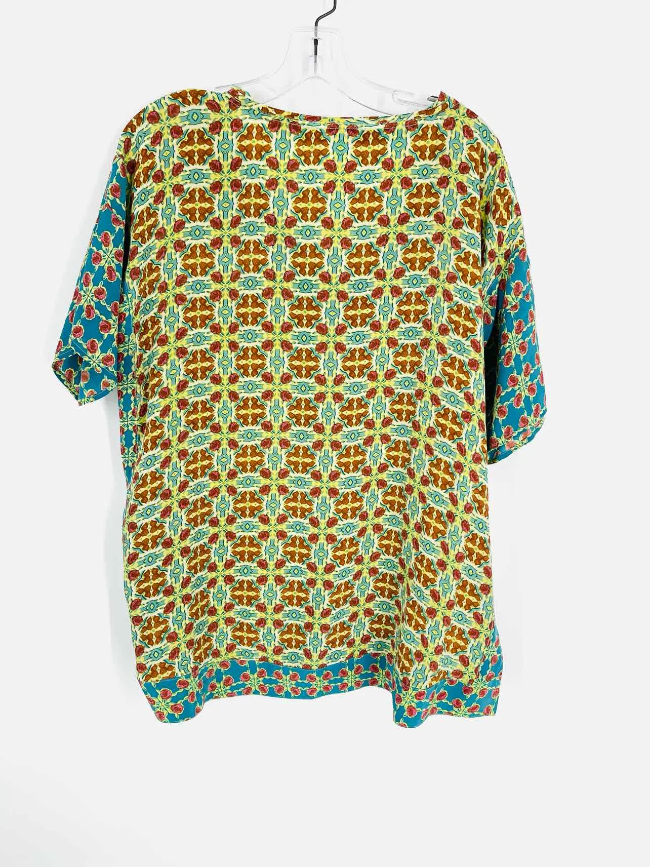 Sundance Größe M Gr/Bl/Rd Druck Seiden Tops Top-Kurzarm