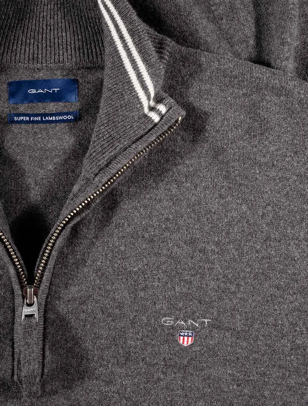 Superfeines Lambswool-Halbzip-Pullover Anthrazit Melange