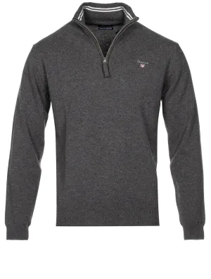 Superfeines Lambswool-Halbzip-Pullover Anthrazit Melange