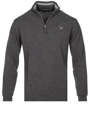 Superfeines Lambswool-Halbzip-Pullover Anthrazit Melange