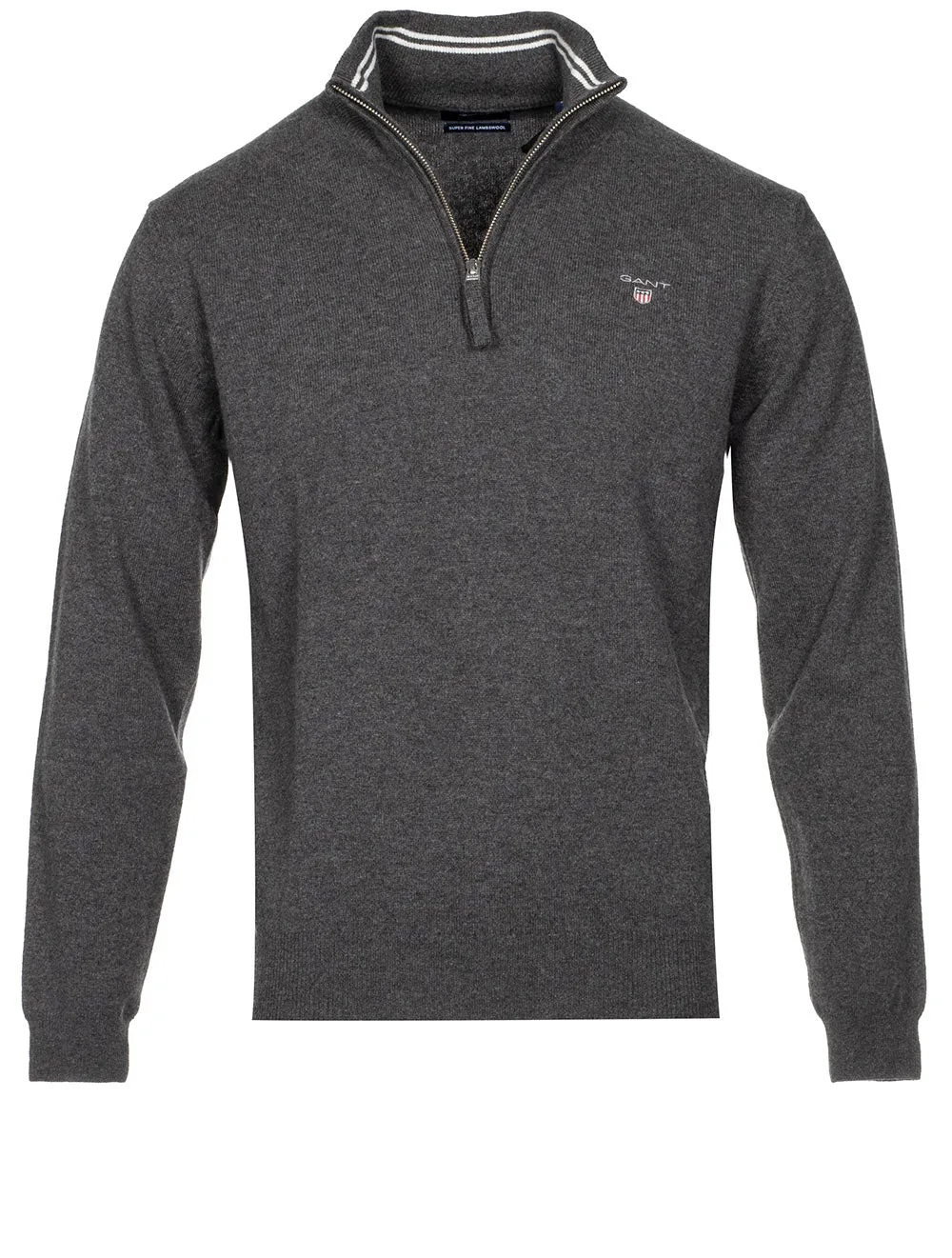 Superfeines Lambswool-Halbzip-Pullover Anthrazit Melange