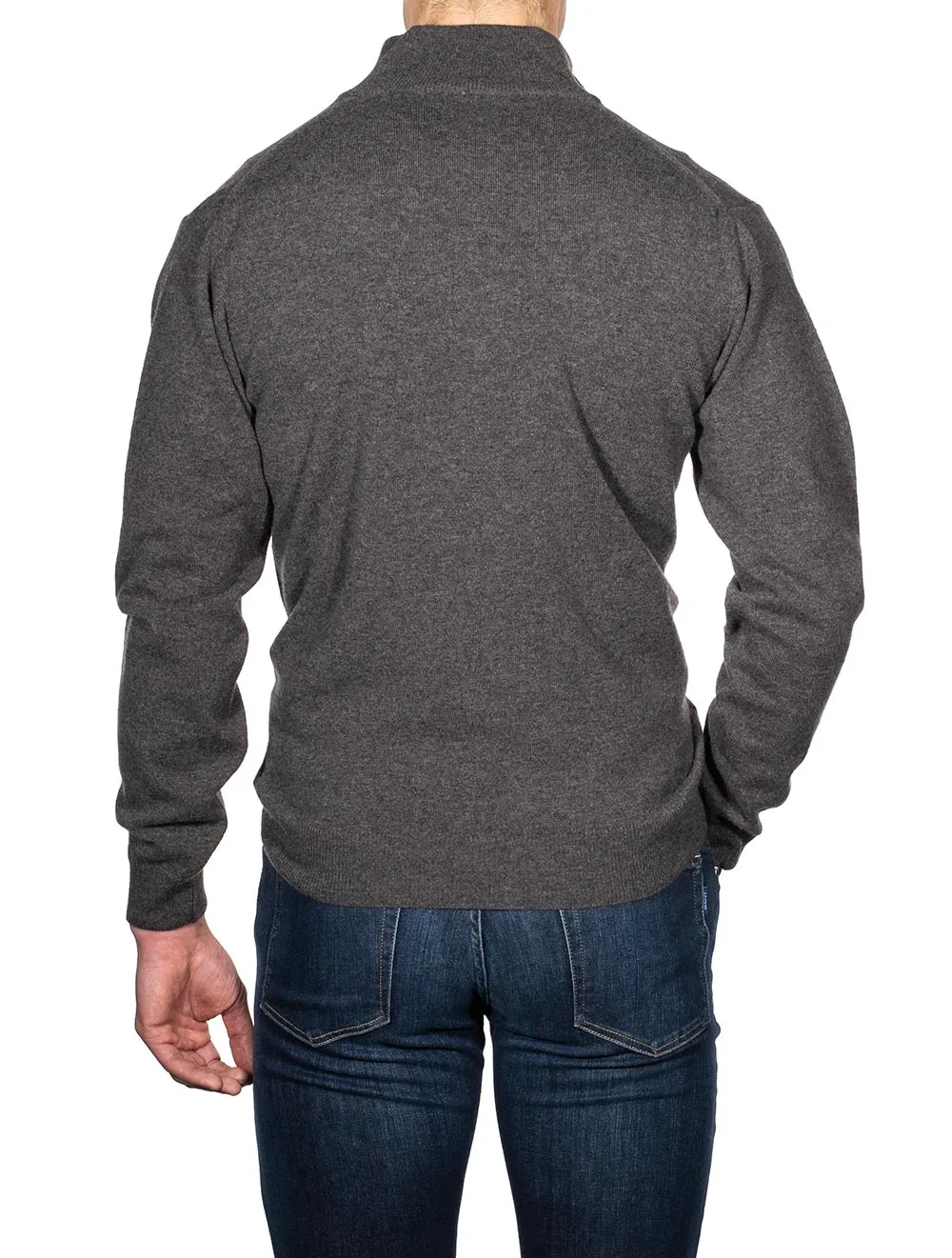 Superfeines Lambswool-Halbzip-Pullover Anthrazit Melange