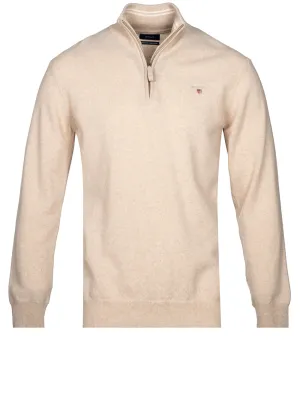 Superfeines Lambswool-Halbzip-Pullover Dunkler Sand Melange