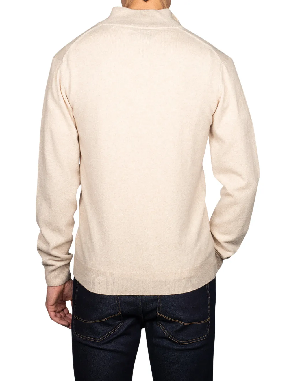 Superfeines Lambswool-Halbzip-Pullover Dunkler Sand Melange