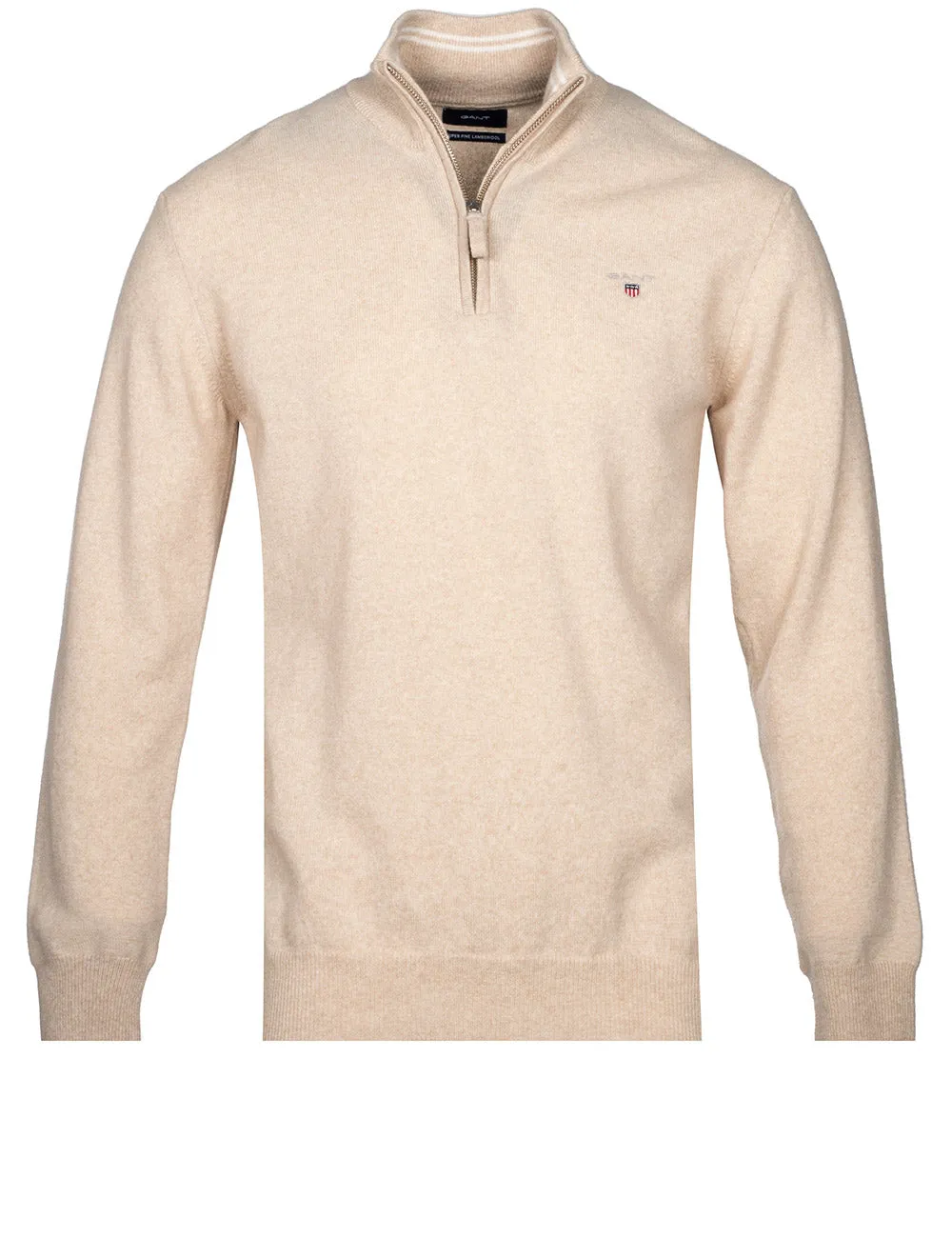Superfeines Lambswool-Halbzip-Pullover Dunkler Sand Melange