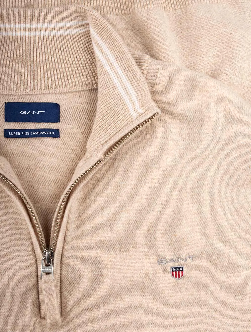 Superfeines Lambswool-Halbzip-Pullover Dunkler Sand Melange