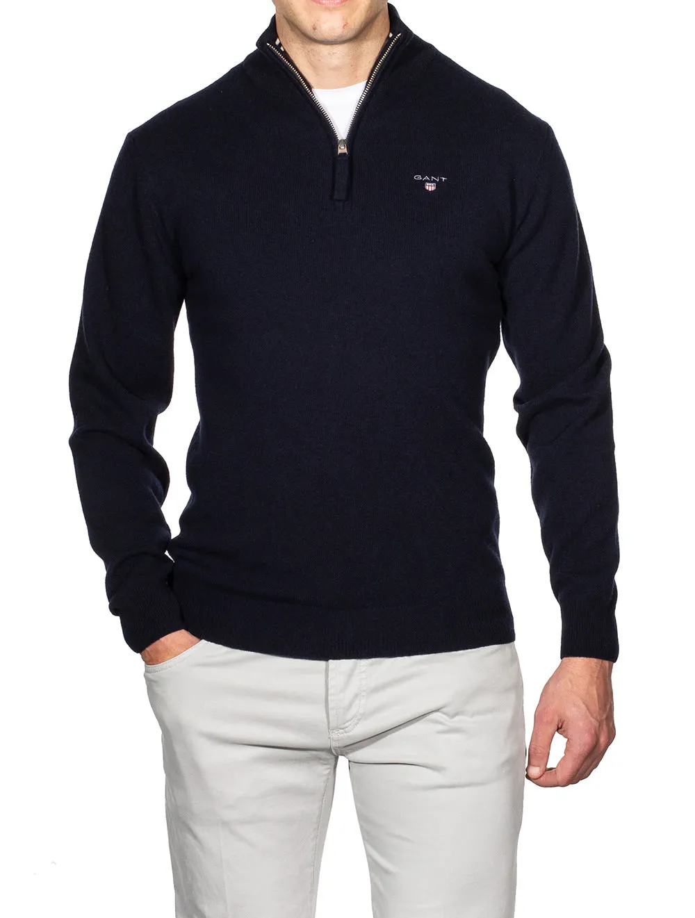 Superfeines Lambswool-Halbzip-Pullover Marine
