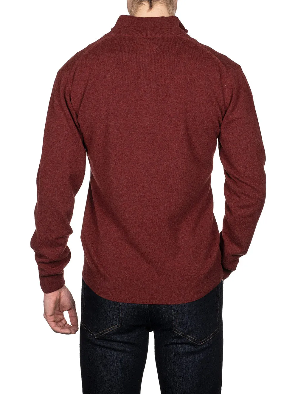 Superfeines Lambswool-Halbzip-Pullover in Portrot