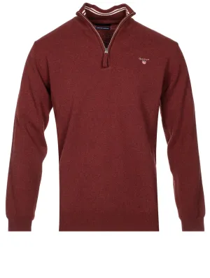 Superfeines Lambswool-Halbzip-Pullover in Portrot