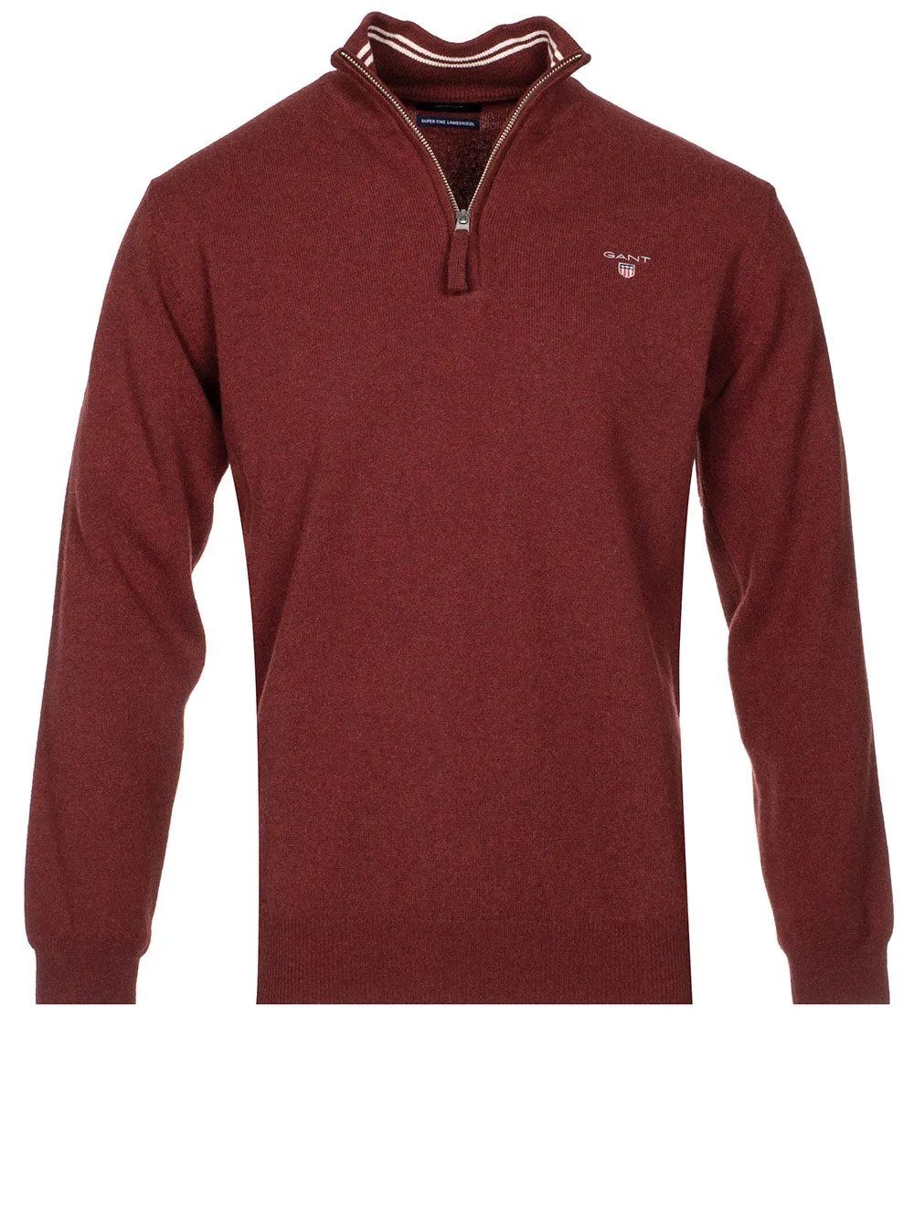 Superfeines Lambswool-Halbzip-Pullover in Portrot