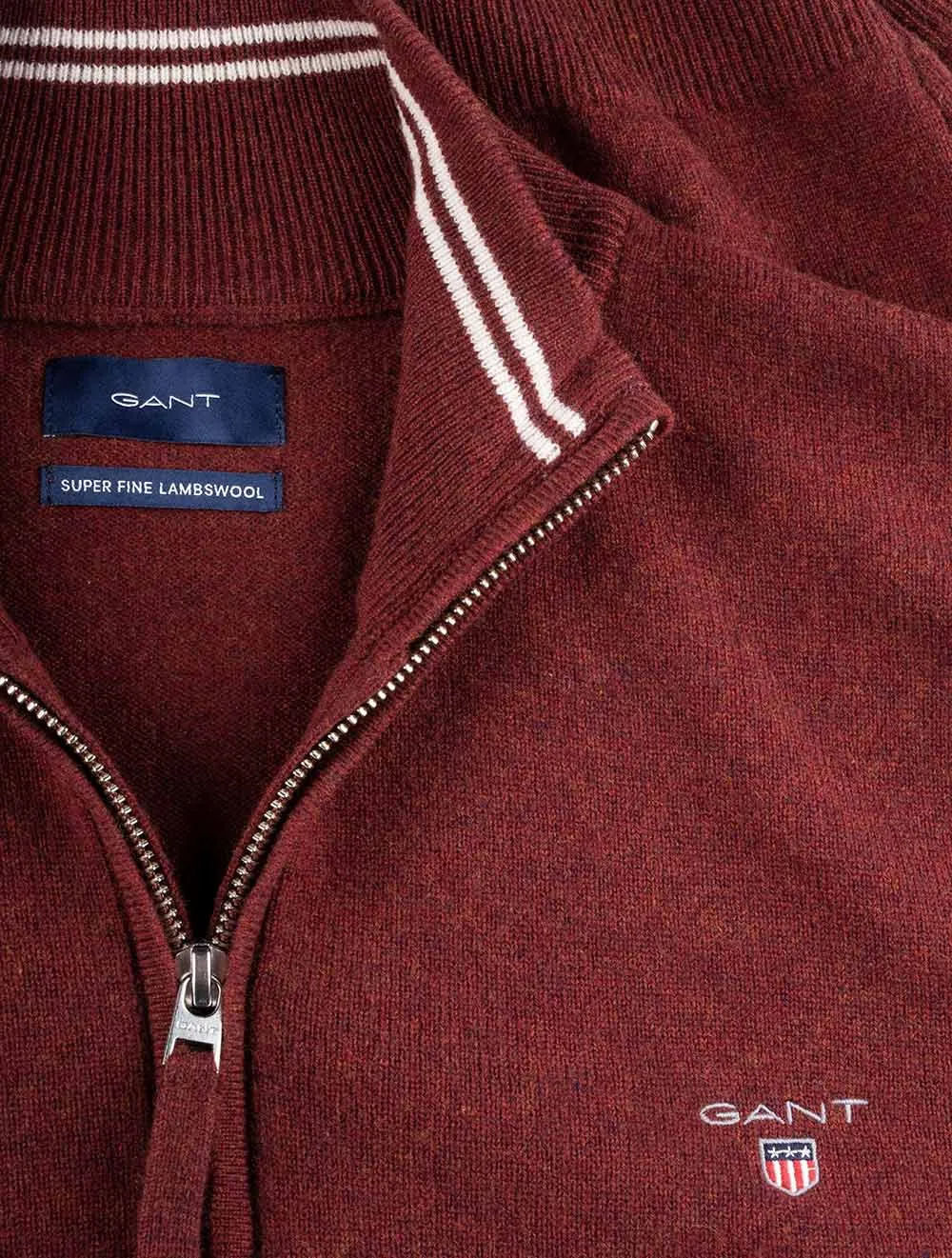 Superfeines Lambswool-Halbzip-Pullover in Portrot