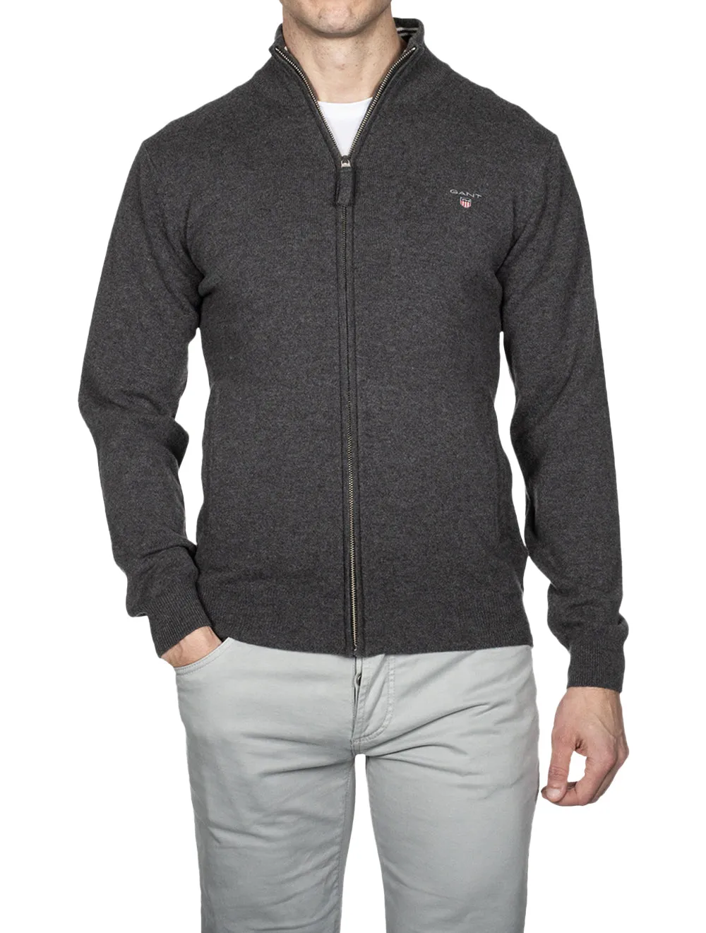 Superfeine Lambswool-Zipcardigan Anthrazit Melange