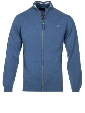 Superfeine Lambswool-Zipcardigan Steinblau Melange