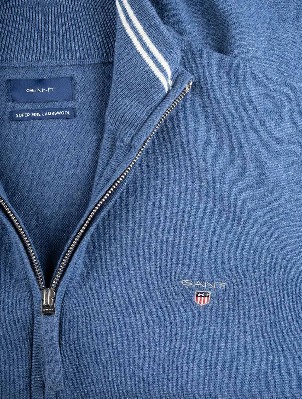 Superfeine Lambswool-Zipcardigan Steinblau Melange