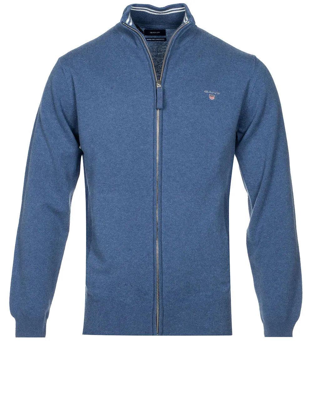 Superfeine Lambswool-Zipcardigan Steinblau Melange