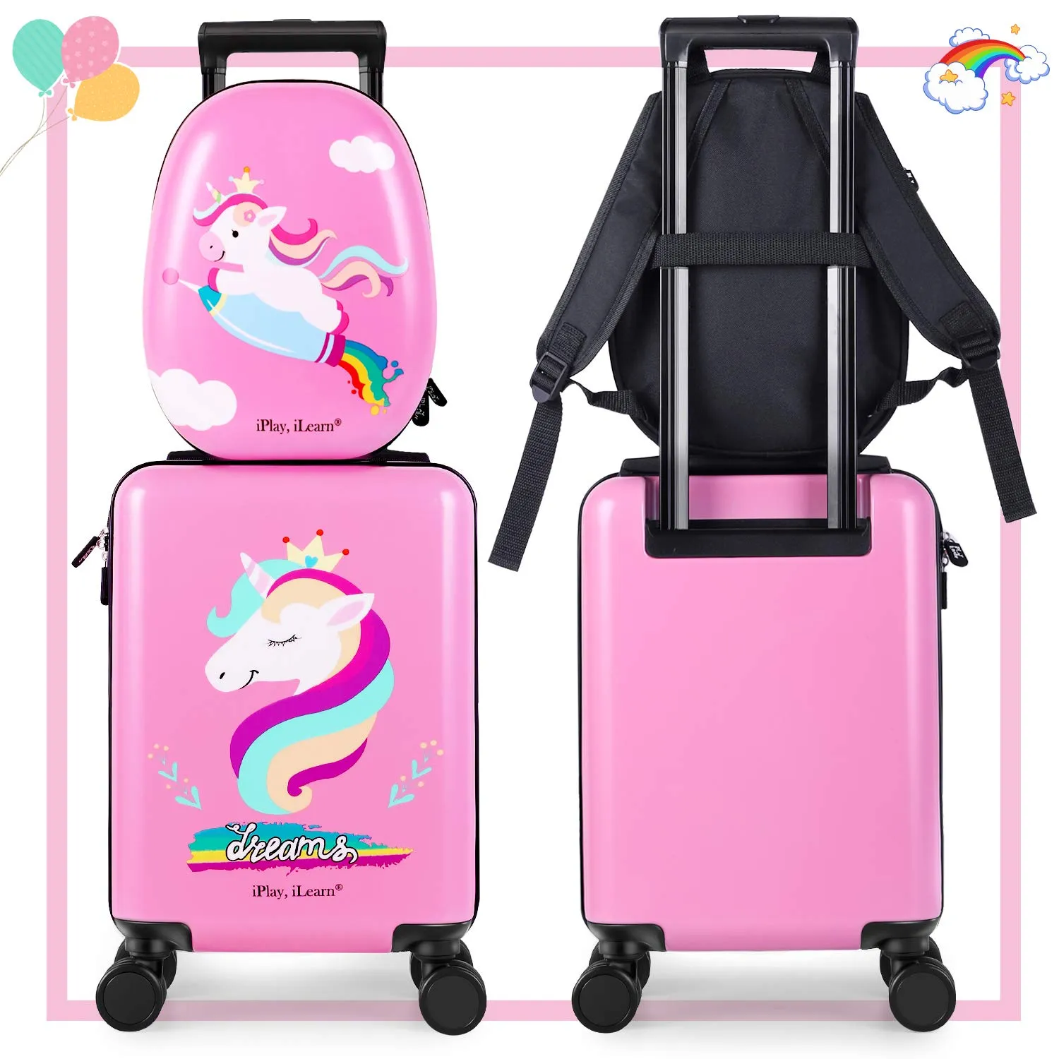 Einhorn Kinder Rollkoffer Set Mädchen Handgepäck Koffer