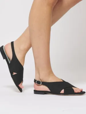 Vegane Wildleder-Crossover-Slingback-Sandalen | Schwarz