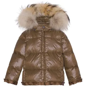 Ver de Terre Federleichte Daunenjacke für Baby-Mädchen mit Pelz-Kängurutasche Ver-De-Terre