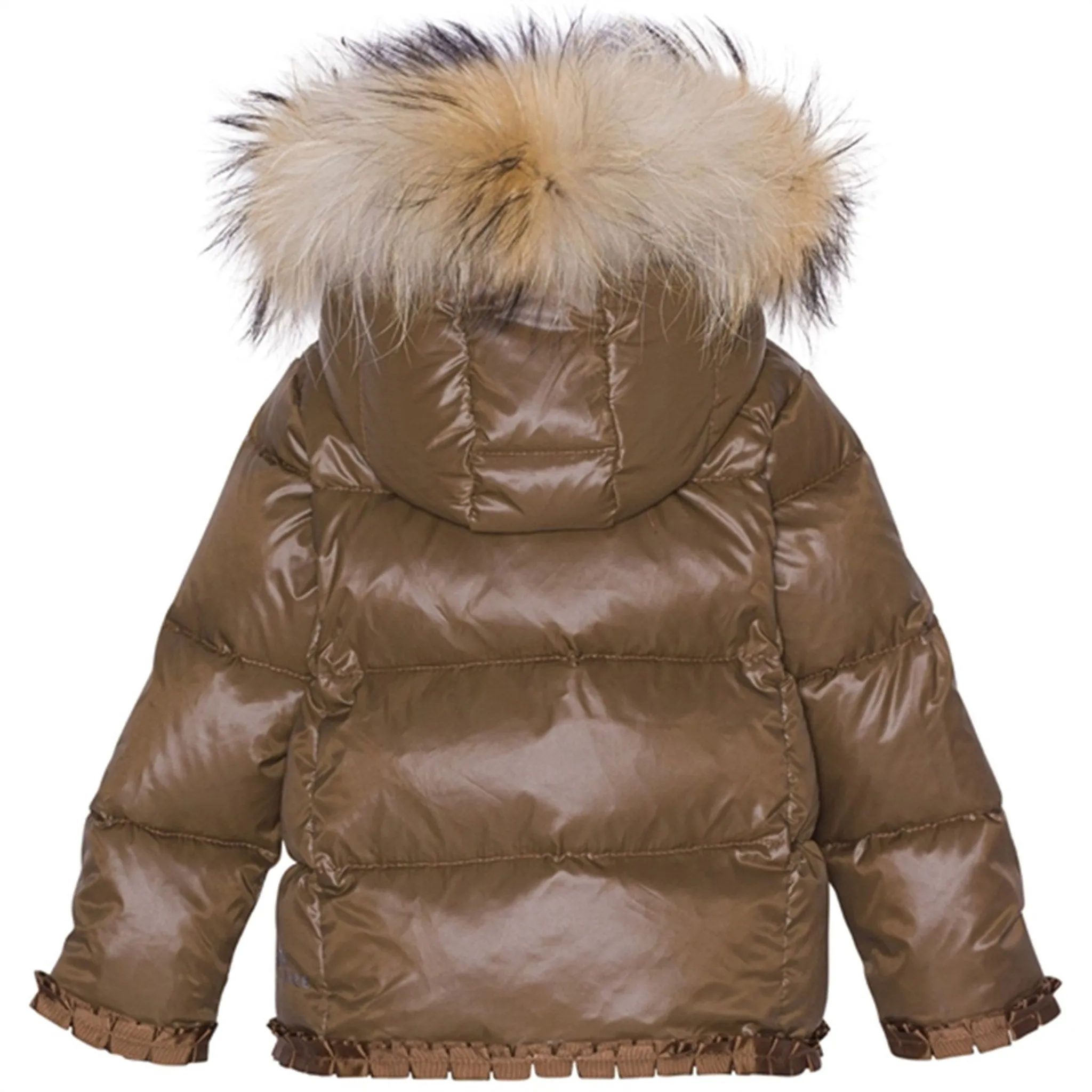 Ver de Terre Federleichte Daunenjacke für Baby-Mädchen mit Pelz-Kängurutasche Ver-De-Terre