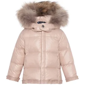 Ver de Terre Federleichte Daunenjacke für Baby-Mädchen mit Pelz Mahagonirose Ver-De-Terre