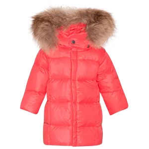Ver de Terre Federleichtes Baby-Mädchen-Mantel mit Pelz Flamingo Ver-De-Terre
