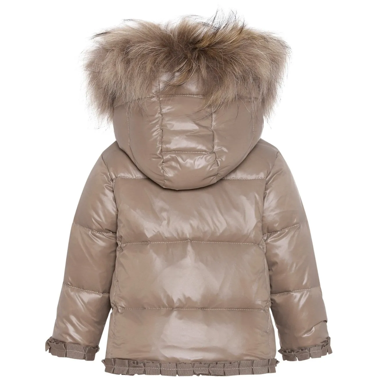 Ver De Terre Federleichte Baby-Mädchen-Jacke mit Pelz Karamell Ver-De-Terre