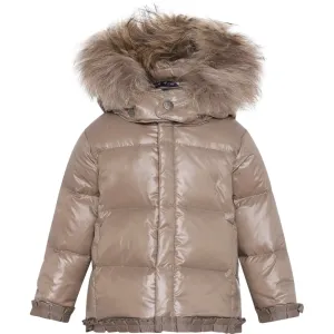 Ver De Terre Federleichte Baby-Mädchen-Jacke mit Pelz Karamell Ver-De-Terre