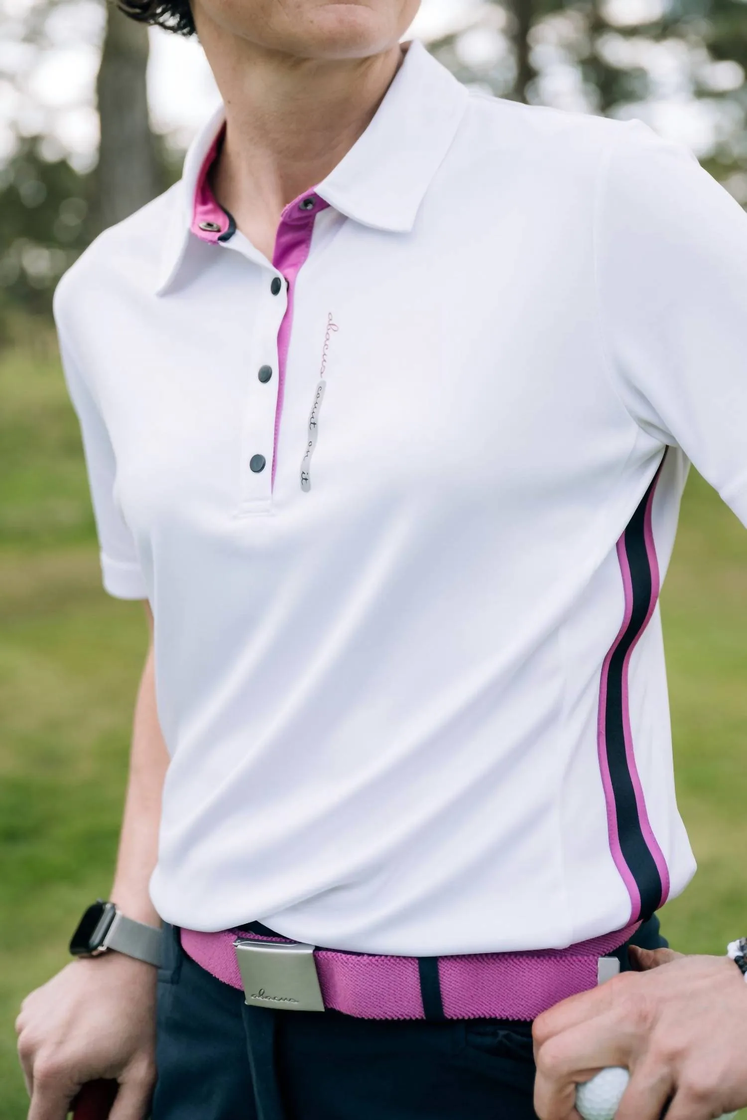 Damen Cherry Streifen Polo in Weiß Iris