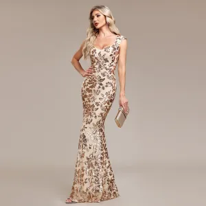 Damen Abendkleid Gold Glitzer Meerjungfrau Festkleid