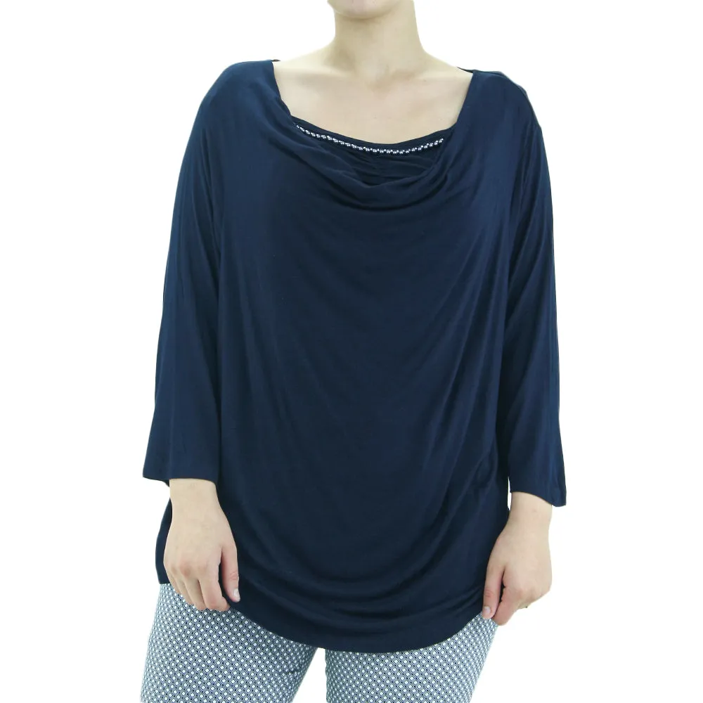 Damen 2-lagiges verziertes Top, Marine