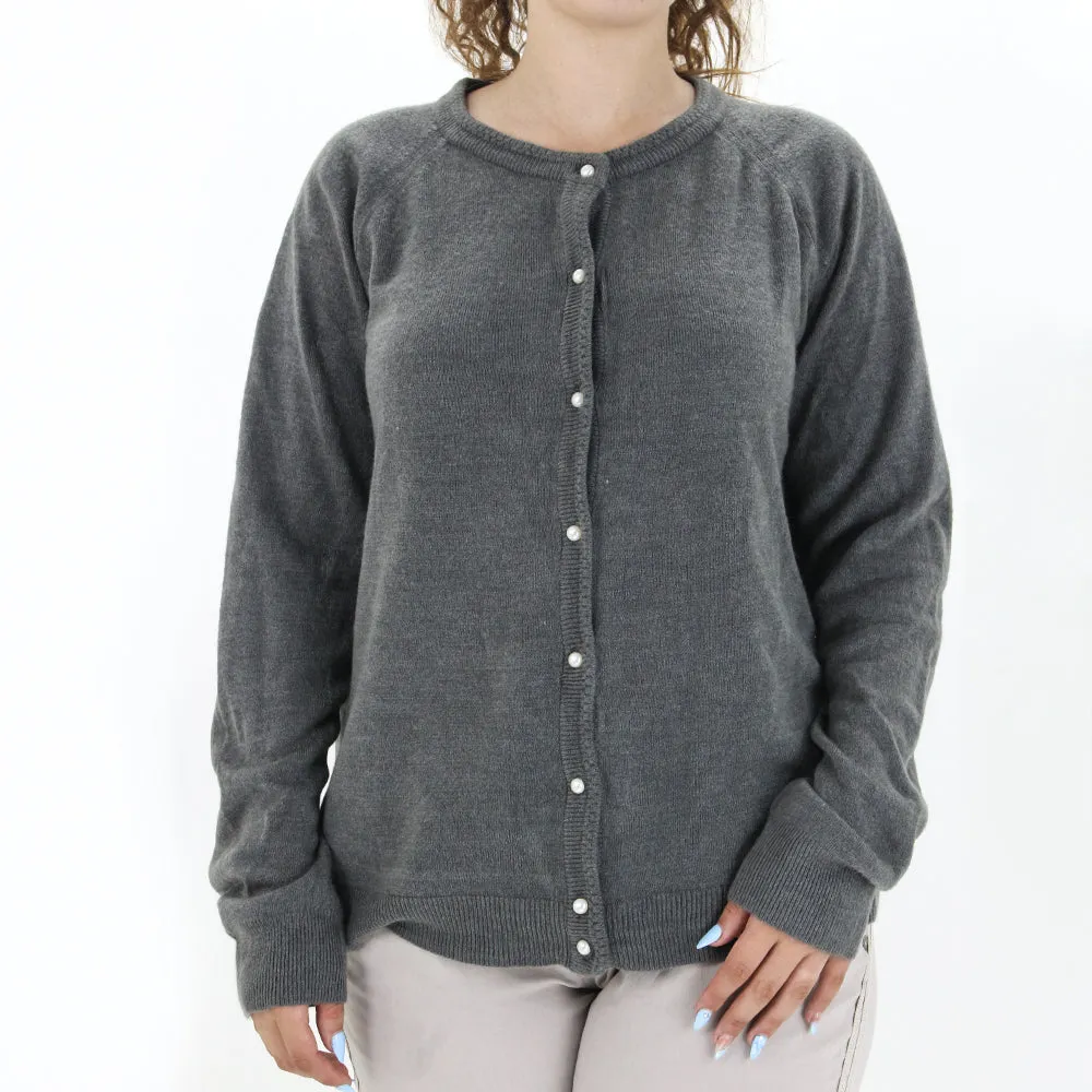 Damen Perlmuttknopf-Cardigan, Grau
