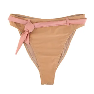 Damen-Bikini-Slip mit Gürtel und hoher Taille, Nude